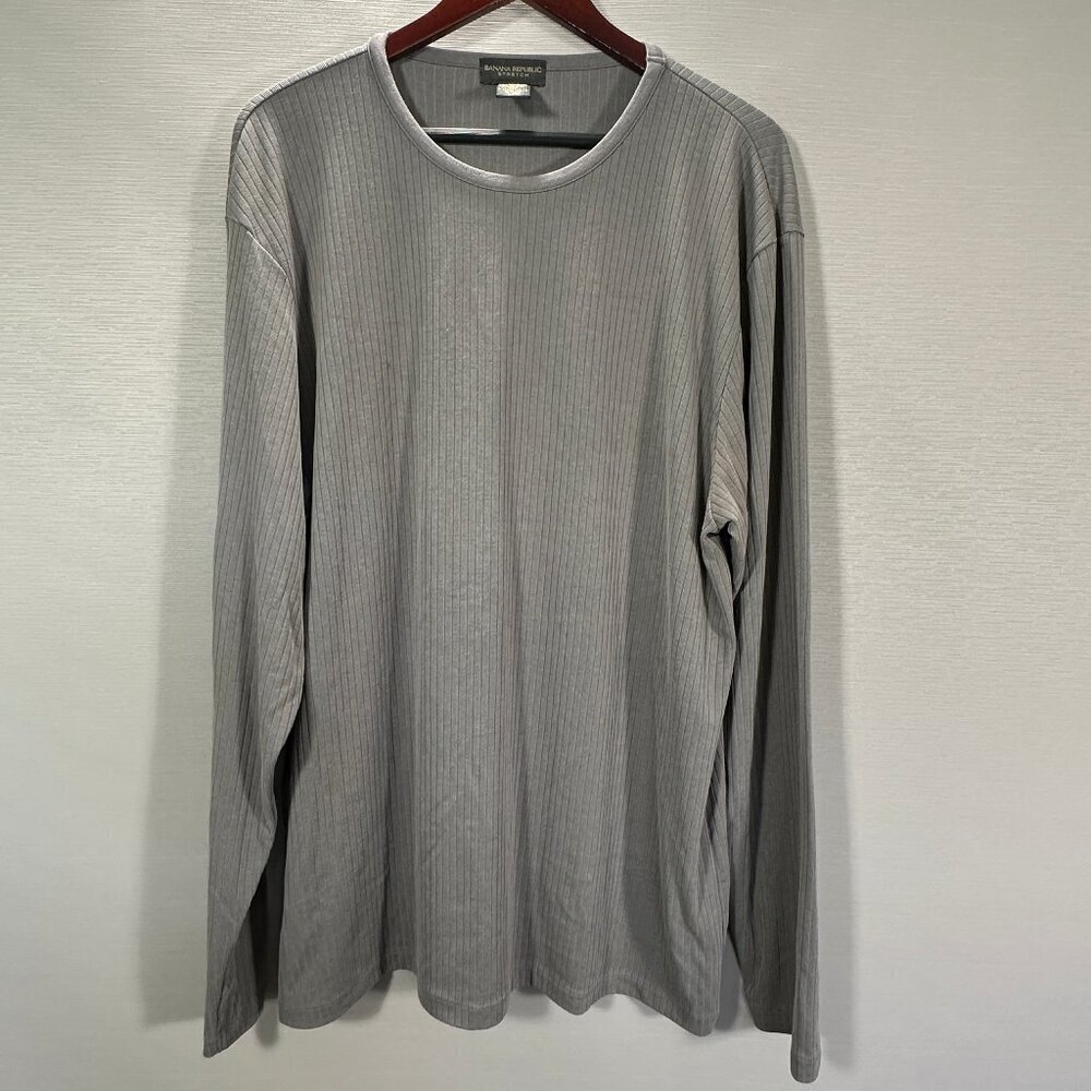 Banana Republic Shirt Men XXL Pullover Gray Stretch Ribbed Knit Long Sleeve Crew